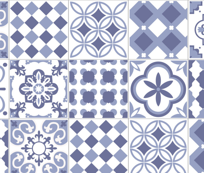 Motif crédence carreaux de ciment bleu